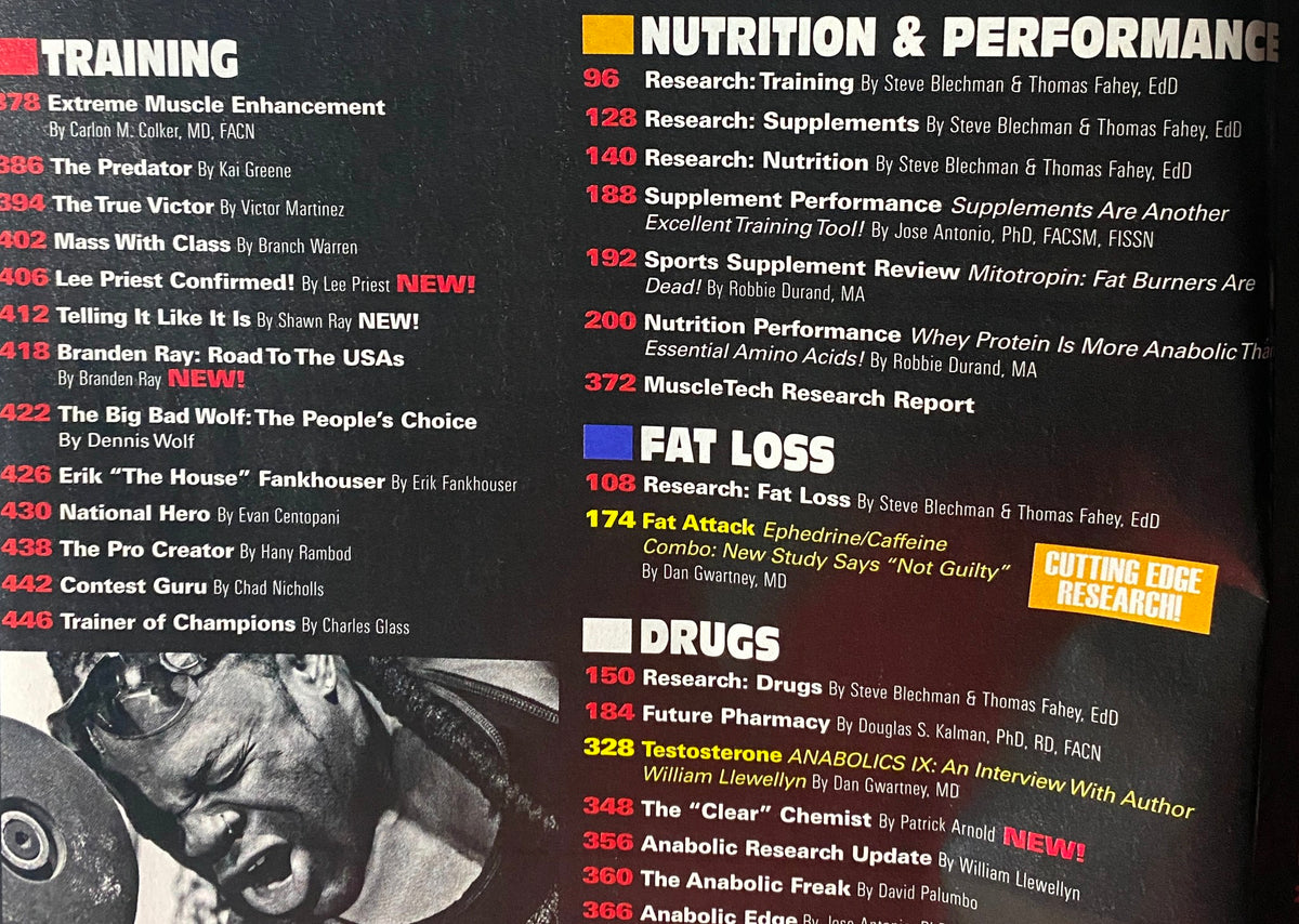 Inside page of Muscular Development Magazine February 2009 highlighting nutrition, performance, and training strategies.