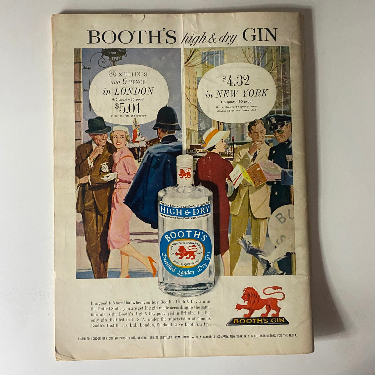 Advertisement page from Playboy Magazine August 1960 showcasing Booth's High & Dry Gin with pricing details for London and New York.