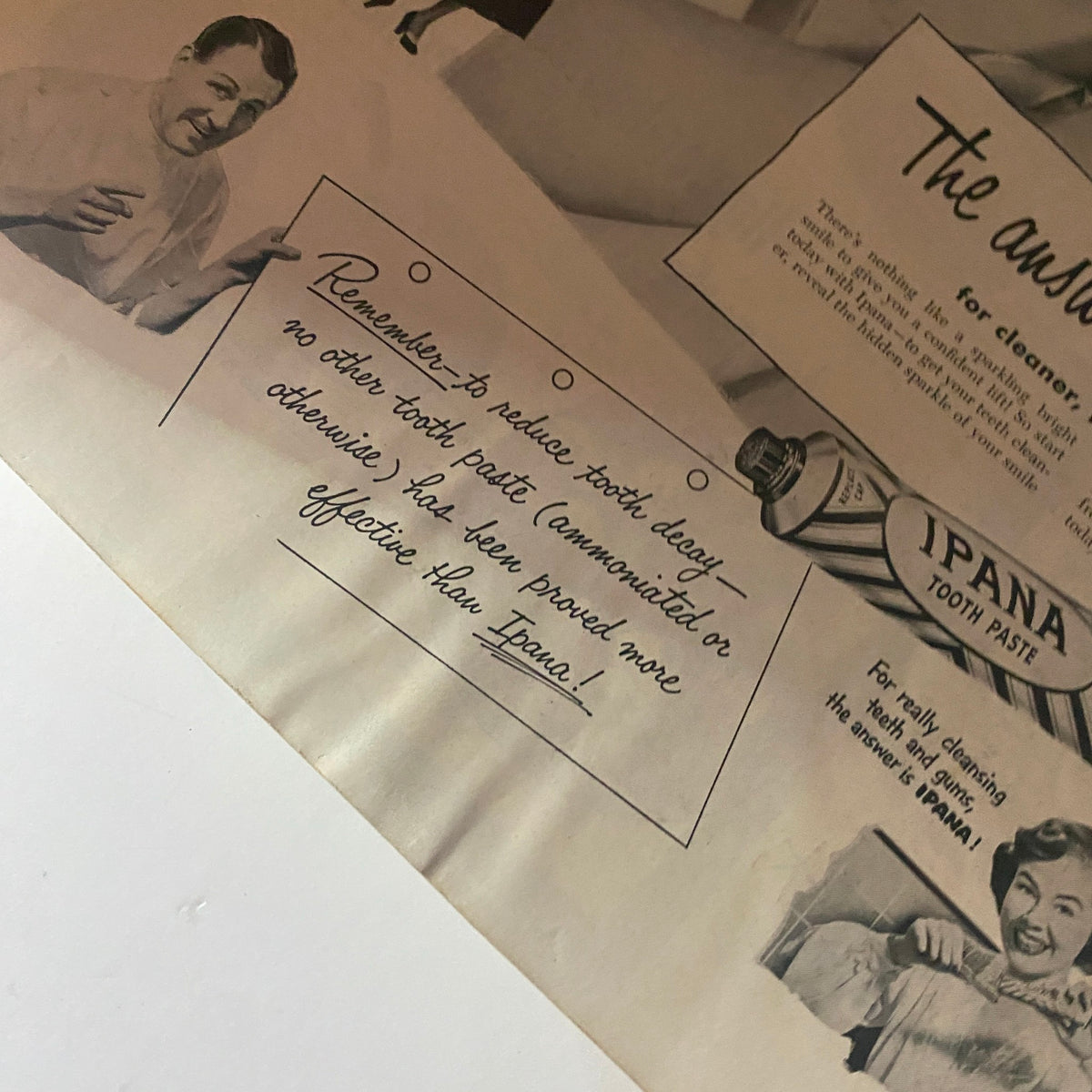 Vintage advertisement from Ladies' Home Journal Magazine May 1951 promoting Ipana Toothpaste, emphasizing its effectiveness to reduce tooth decay.