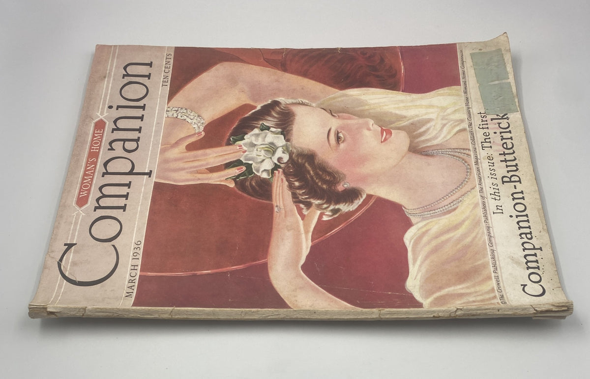 Alternate view of the Woman’s Home Companion Magazine March 1936 cover, highlighting the vintage style and the Companion-Butterick title.