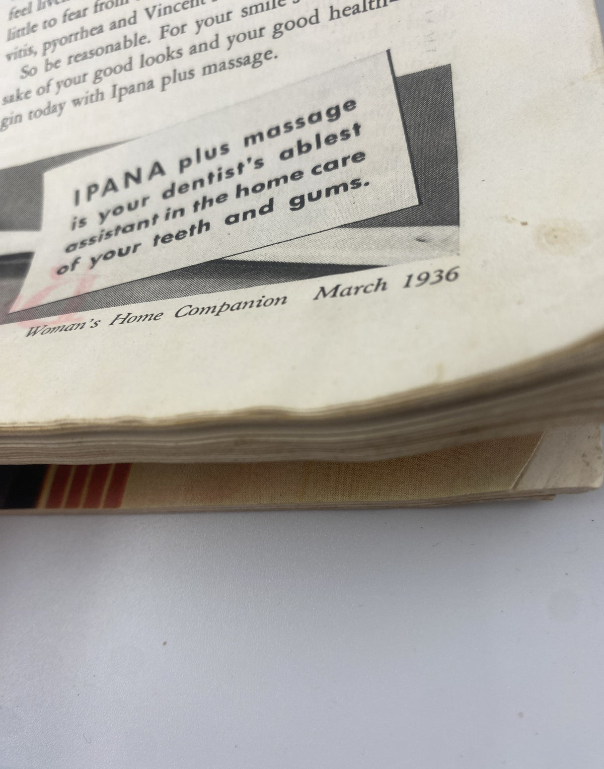 Edge of the Woman’s Home Companion Magazine March 1936 with visible age-related wear, showing the magazine's condition.