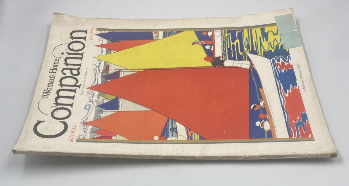 Front view of the Woman’s Home Companion Magazine July 1932 displaying the cover art with bright red and yellow sails.