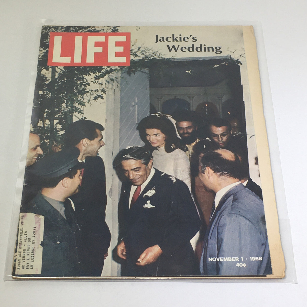 VTG Life Magazine: November 1 1968 - Cover featuring Jackie Kennedy Onassis at her wedding, showcasing the glamour of the 1960s, with the iconic LIFE logo and the date prominently displayed.