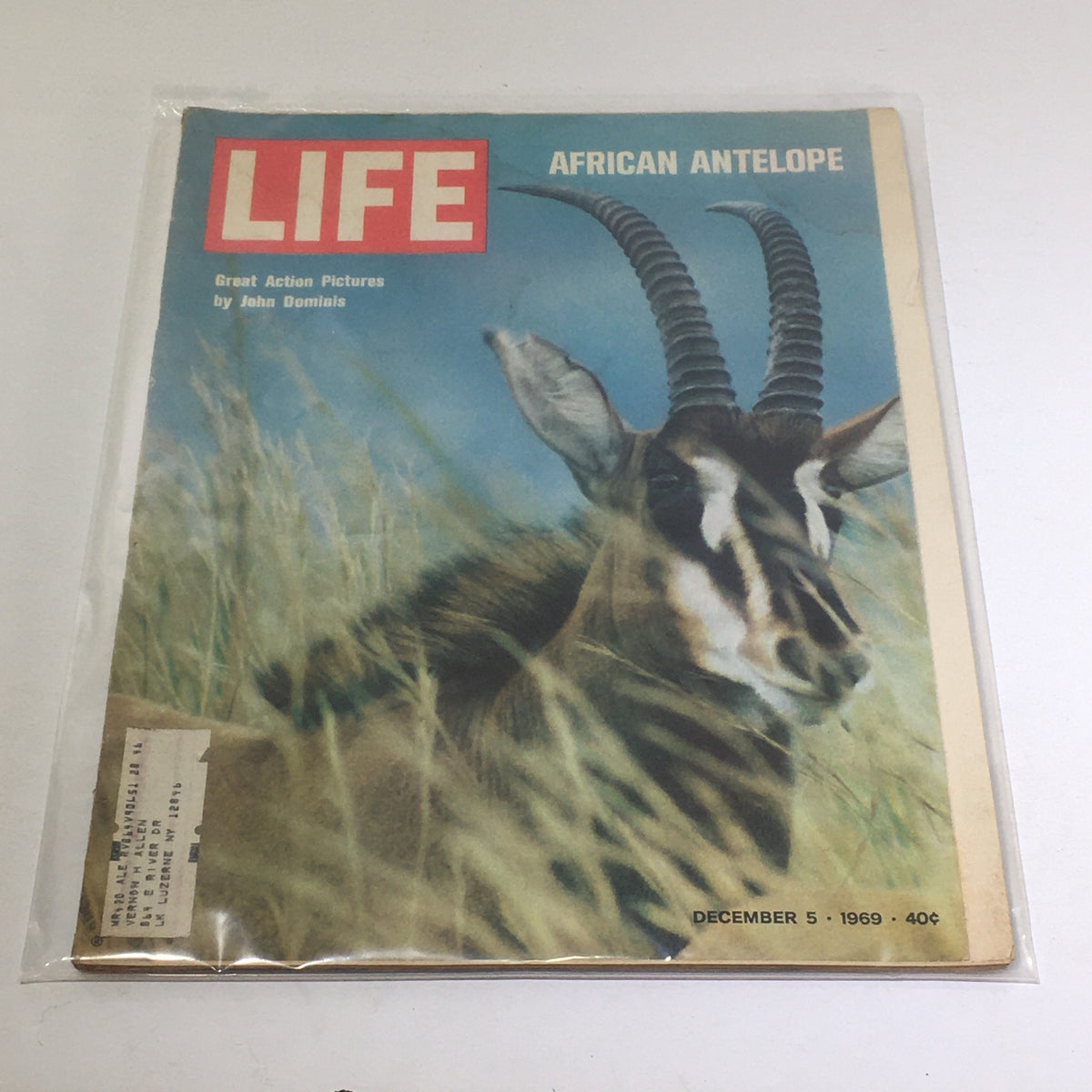 Vintage Life Magazine cover featuring Great African Antelope by John Dominis, December 5, 1969 issue, showcasing wildlife photography.