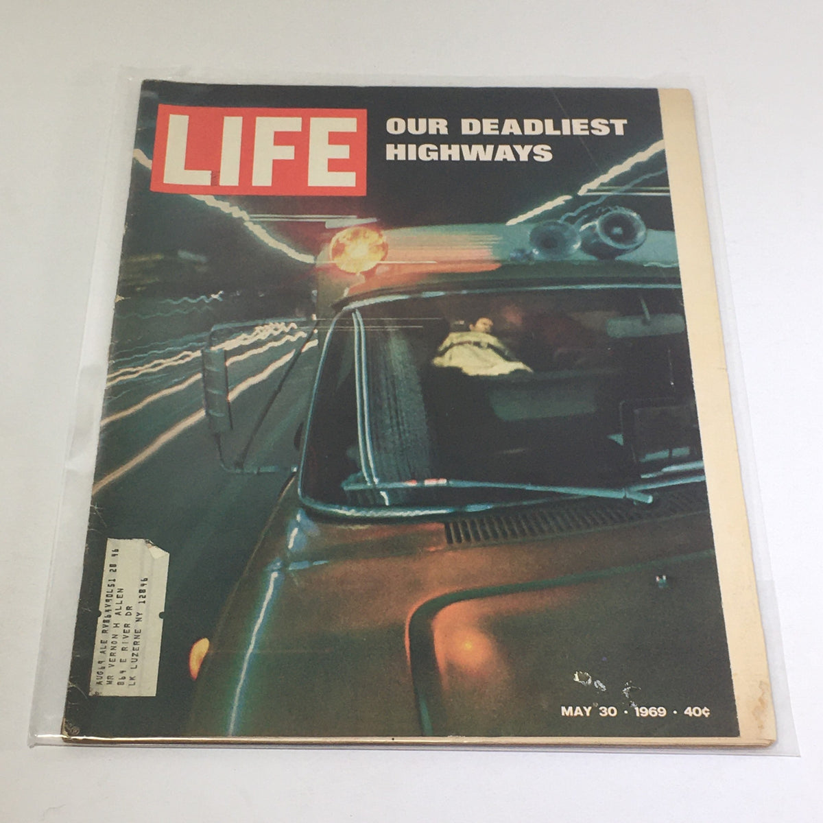 Cover of VTG Life Magazine: May 30, 1969 featuring the title 'Our Deadliest Highways' with a striking image depicting the dangers of the highways during the late 1960s.