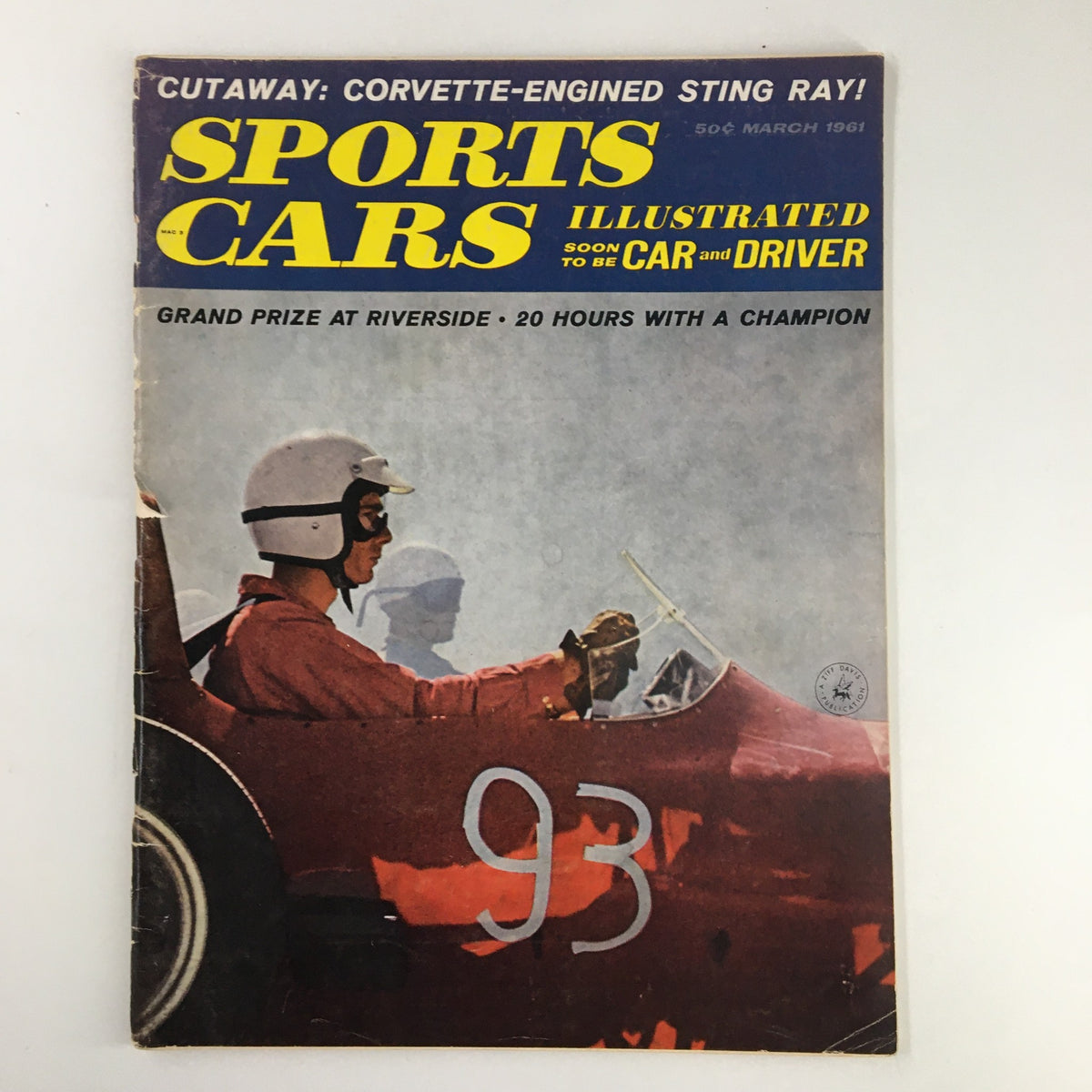 Cover of Sports Car Illustrated Magazine March 1961 featuring the Corvette-Engined Sting Ray, showcasing a classic racing scene and highlighting automotive history.