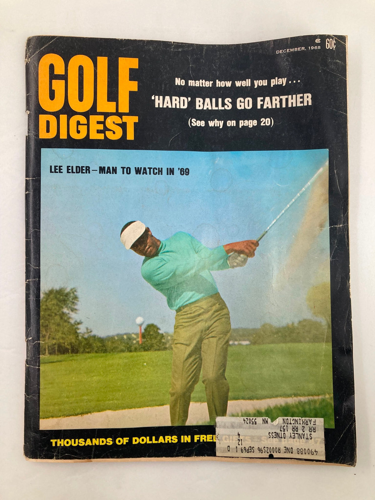 VTG Golf Digest Magazine December 1968 featuring Lee Elder as 'Man to Watch in 69' with a golfing image on the cover showcasing Lee Elder swinging a golf club.
