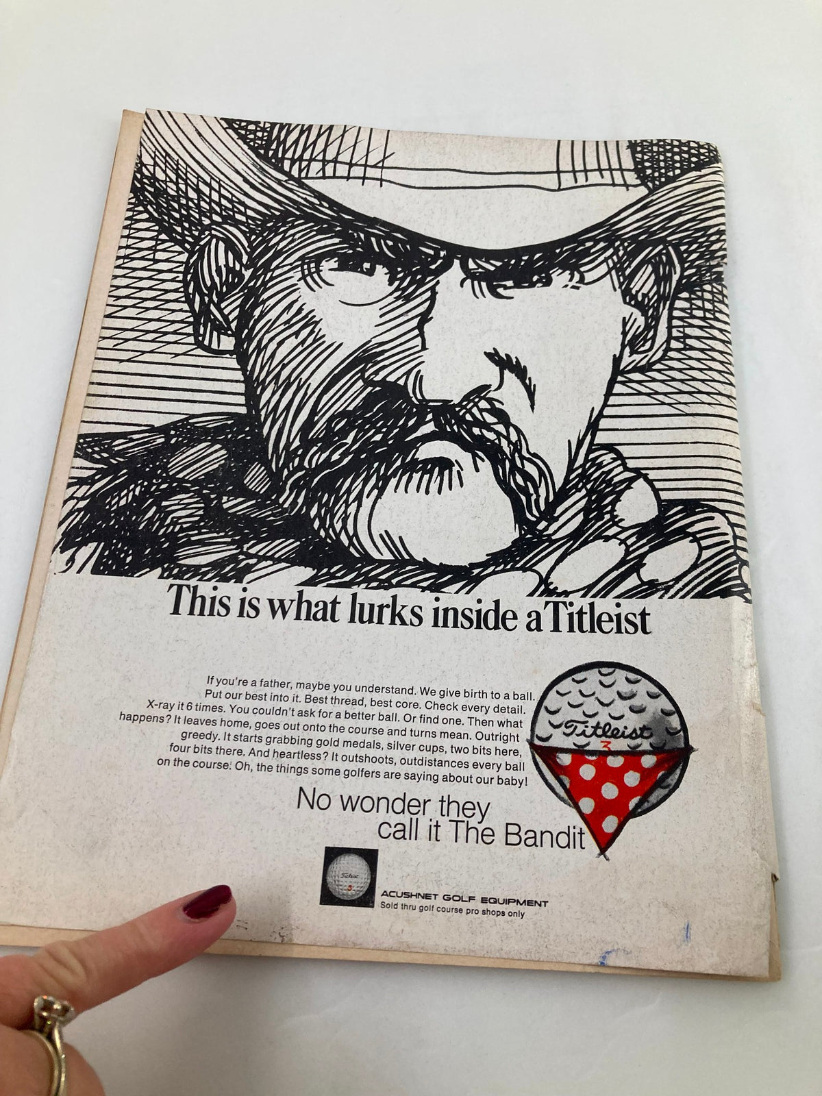 Back cover of the VTG Golf Digest Magazine July 1968, featuring an illustrated advertisement related to Titleist golf equipment.