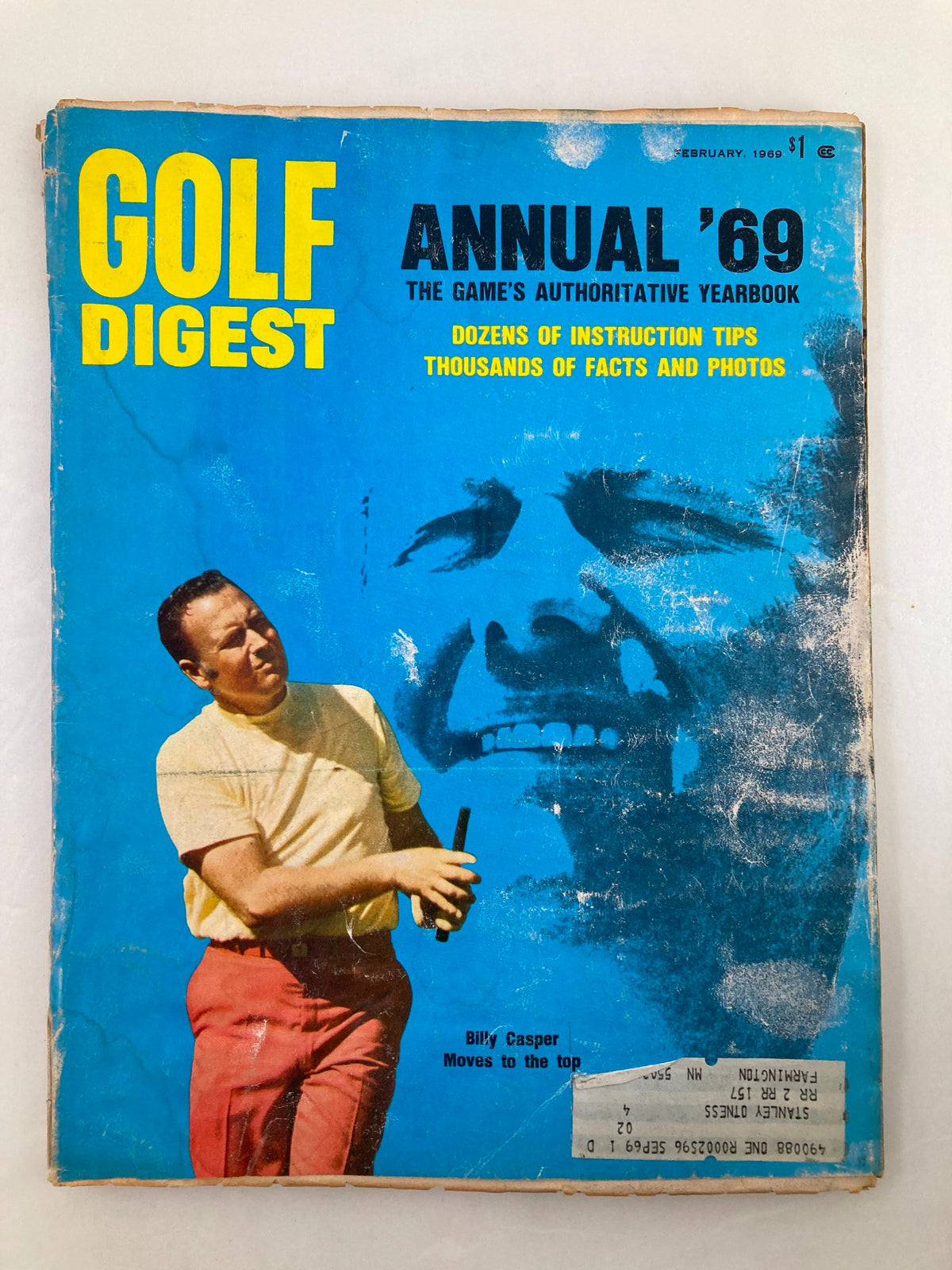 Cover of VTG Golf Digest Magazine February 1969 featuring Billy Casper showcasing golf history with colorful graphics.
