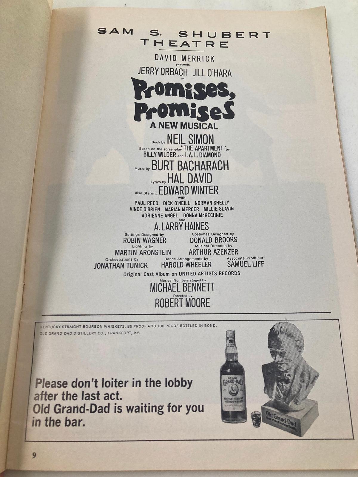 1969 Playbill for Promises, Promises at Sam S. Shubert Theatre highlighting cast and creative team credits.