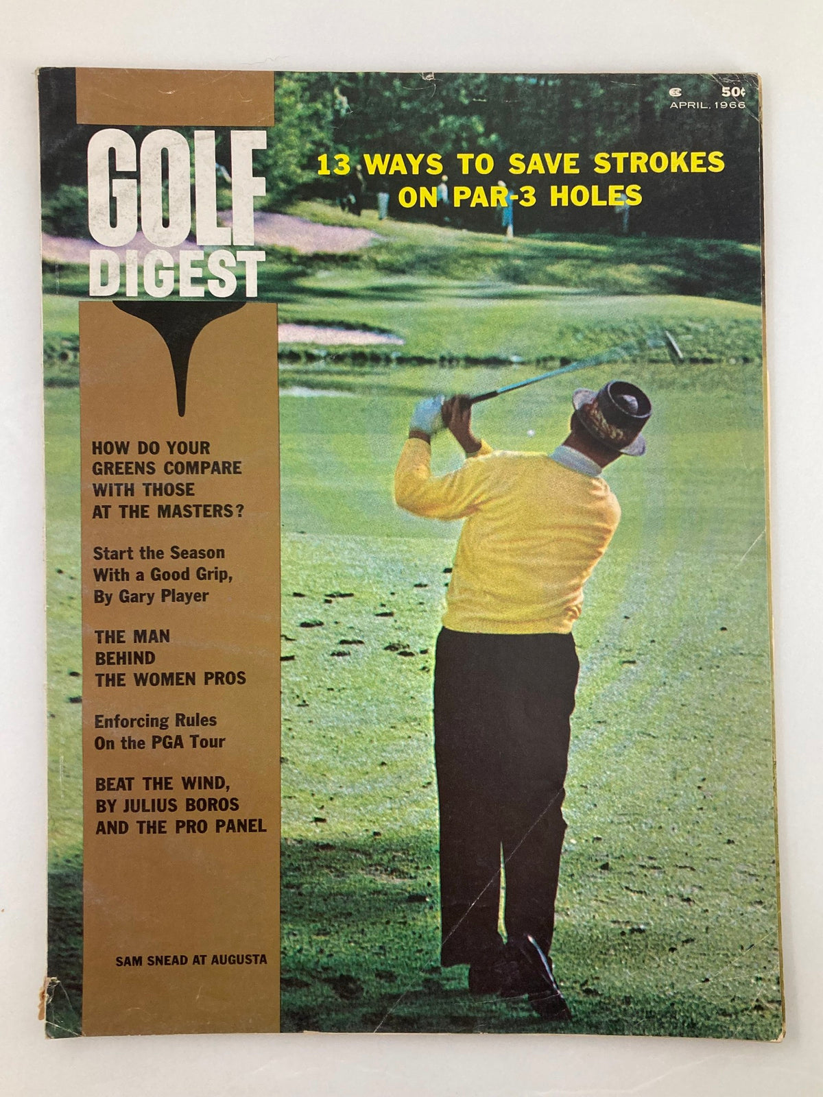 VTG Golf Digest Magazine April 1966 featuring Sam Snead at Augusta National Golf Club. The cover showcases scenic golf scenery, with the title and articles highlighted.