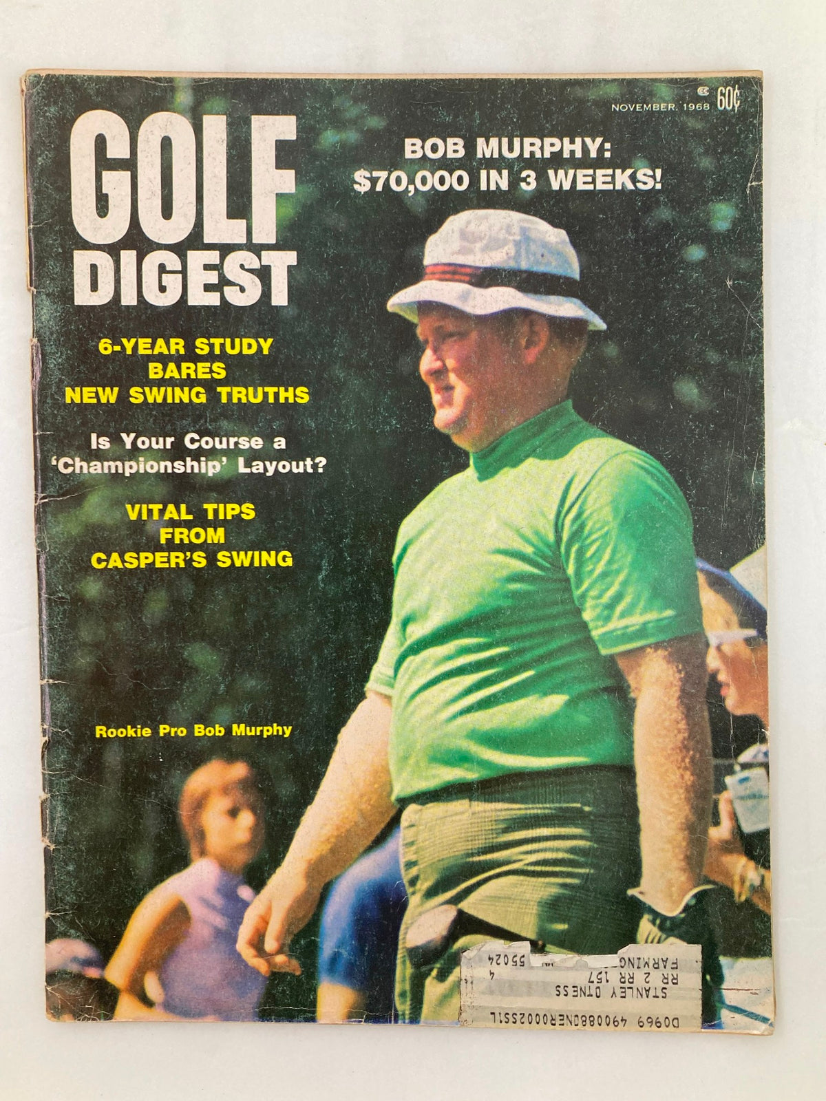 VTG Golf Digest Magazine November 1968 featuring Rookie Pro Bob Murphy on the cover, showcasing the magazine's headline and key topics relevant to golf enthusiasts.