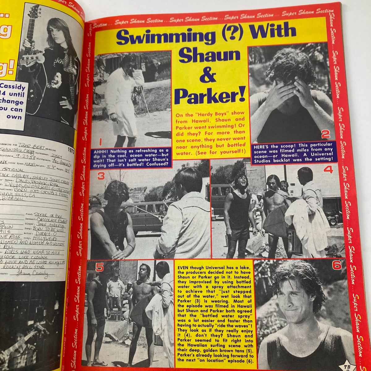 Feature page in the Tiger Beat Star Magazine August 1977 showing Shaun Cassidy and Parker Stevenson in a humorous swimming article.