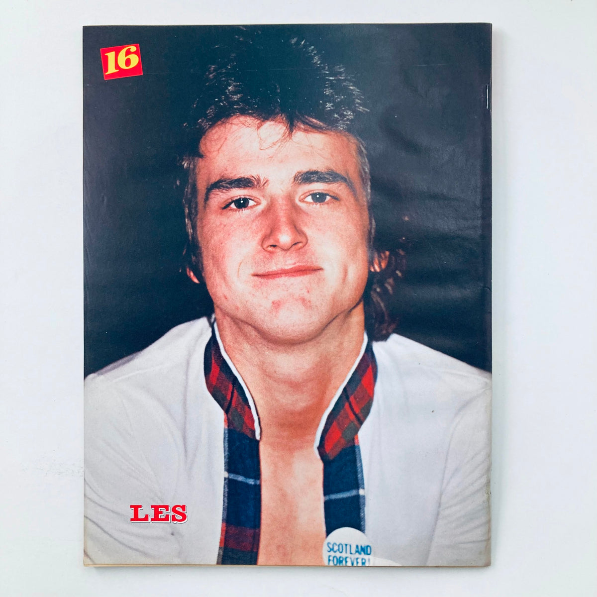 Cover of VTG 16 Magazine January 1978 featuring a young male with a plaid collar and text reading 'LES'. The issue includes features on KISS and Scott Baio.