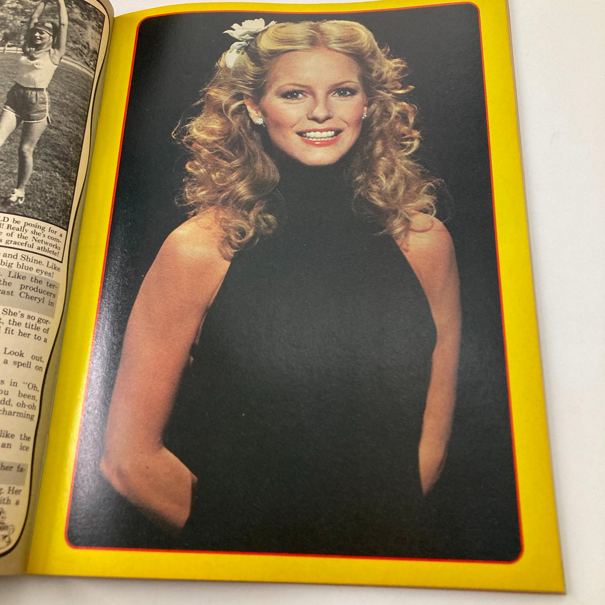 Inside page of the March 1978 Tiger Beat magazine showcasing a glamorous photo of a model with curly hair.