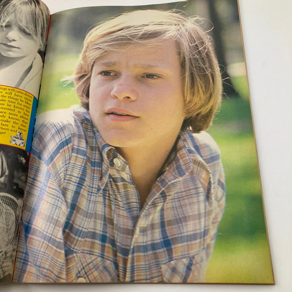 Inside page of the March 1978 Tiger Beat magazine featuring a candid photograph of a young boy in a plaid shirt.