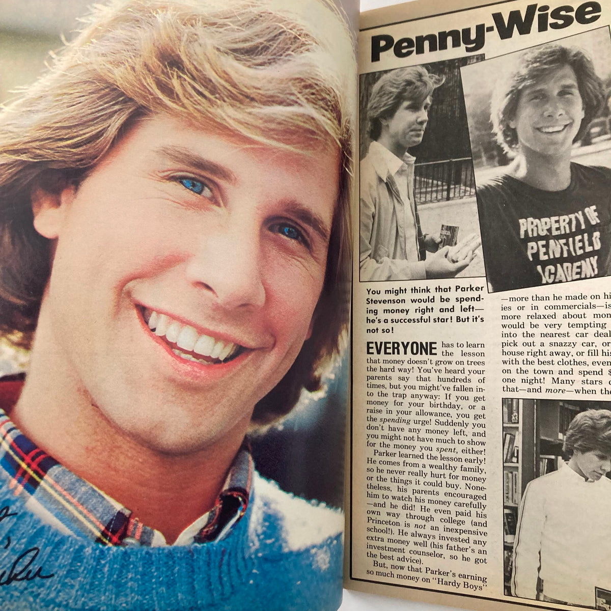 Image from VTG Tiger Beat Magazine June 1978 featuring Parker Stevenson sharing insights about managing money and his success as a teen idol.