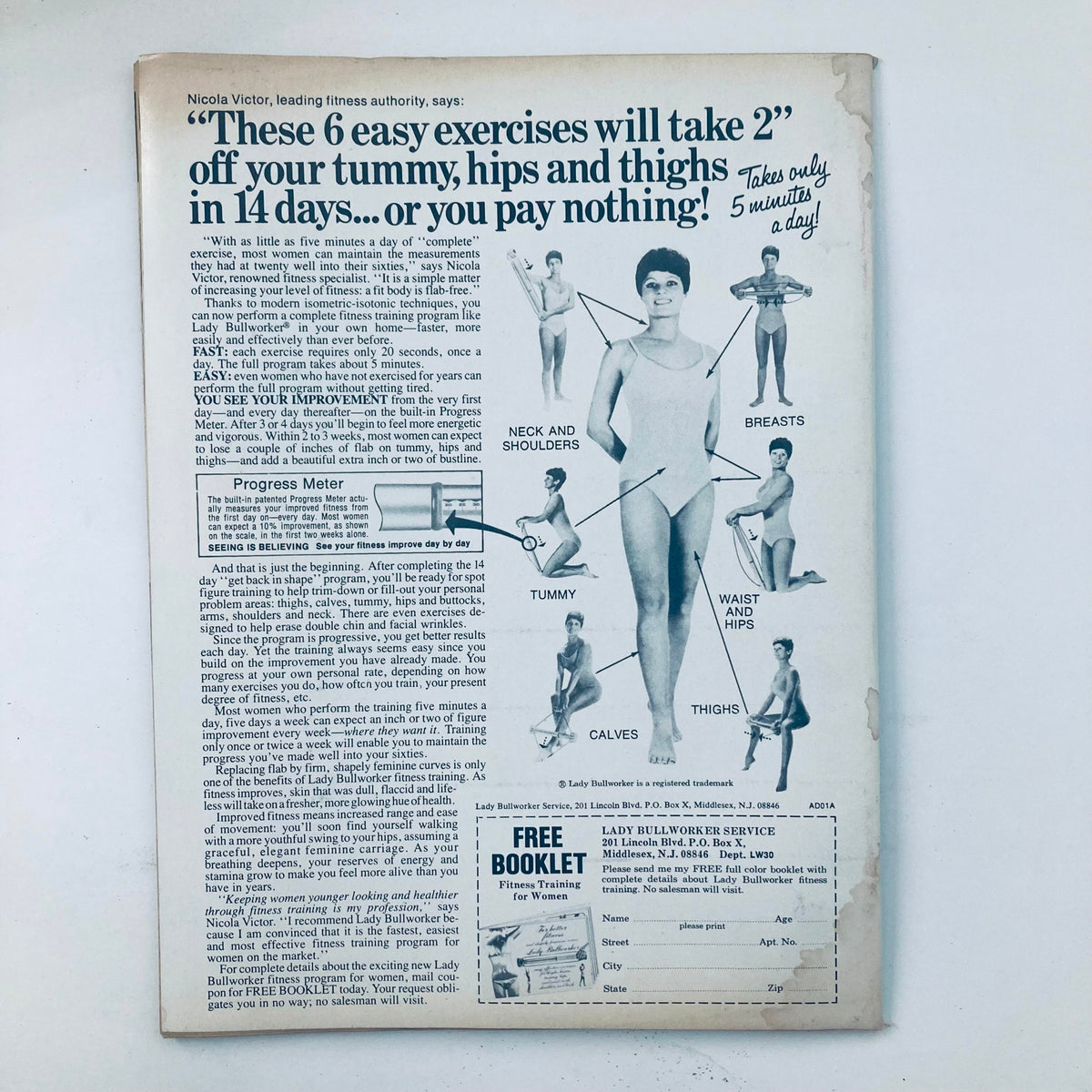 VTG Teen Bag Magazine July 1978 featuring a fitness advertisement promoting easy exercises for women, illustrated with diagrams and descriptions of body areas targeted for improvement.
