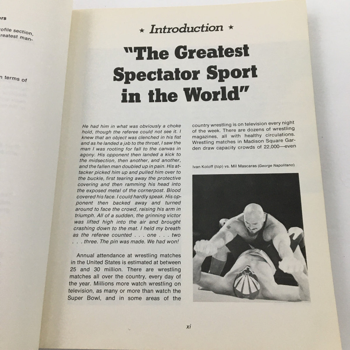 Roberta Morgan Main Event World of Professional Wrestling 1979 features an introduction discussing wrestling as the 'Greatest Spectator Sport' with highlights from memorable matches.