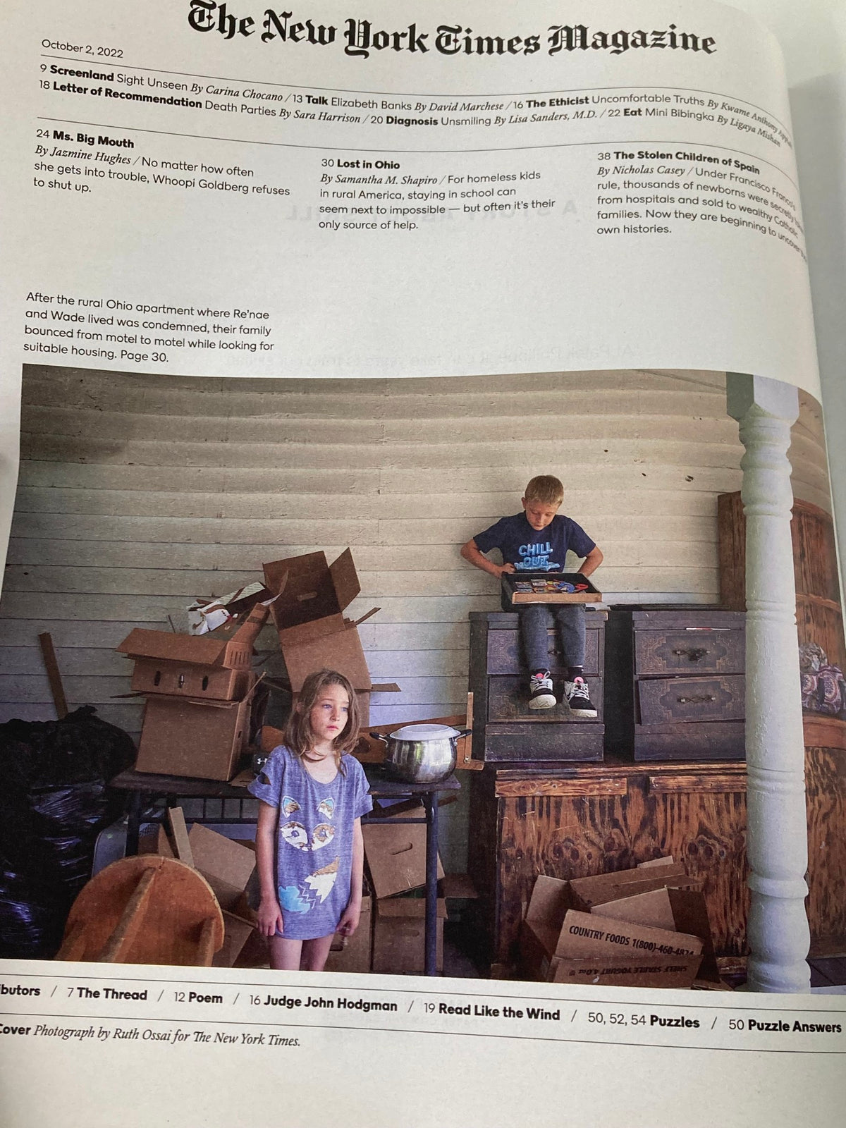 The New York Times Magazine October 2 2022 interior page displaying children engaging in creative play, capturing a candid moment from the feature articles.