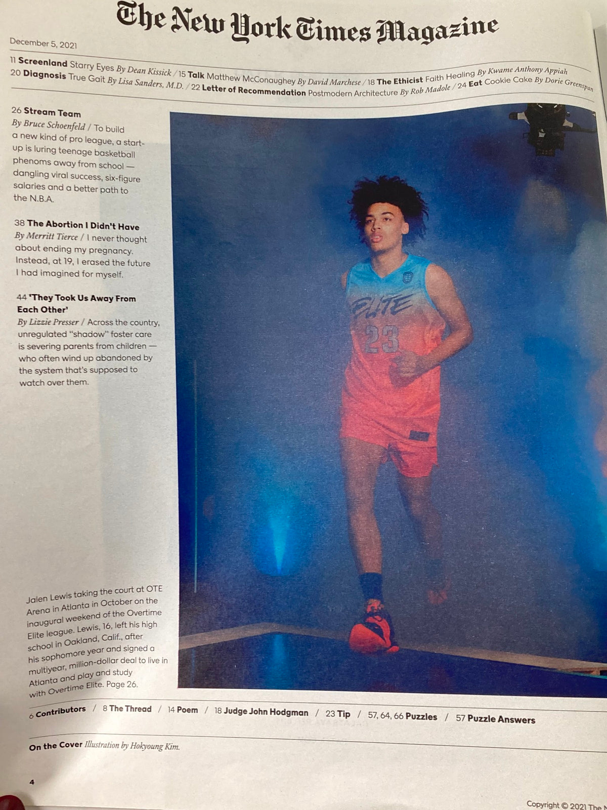 Full page layout of The New York Times Magazine December 5 2021 showcasing various articles, including 'The Abortion I Didn't Have', highlighting cultural discussions and narratives.