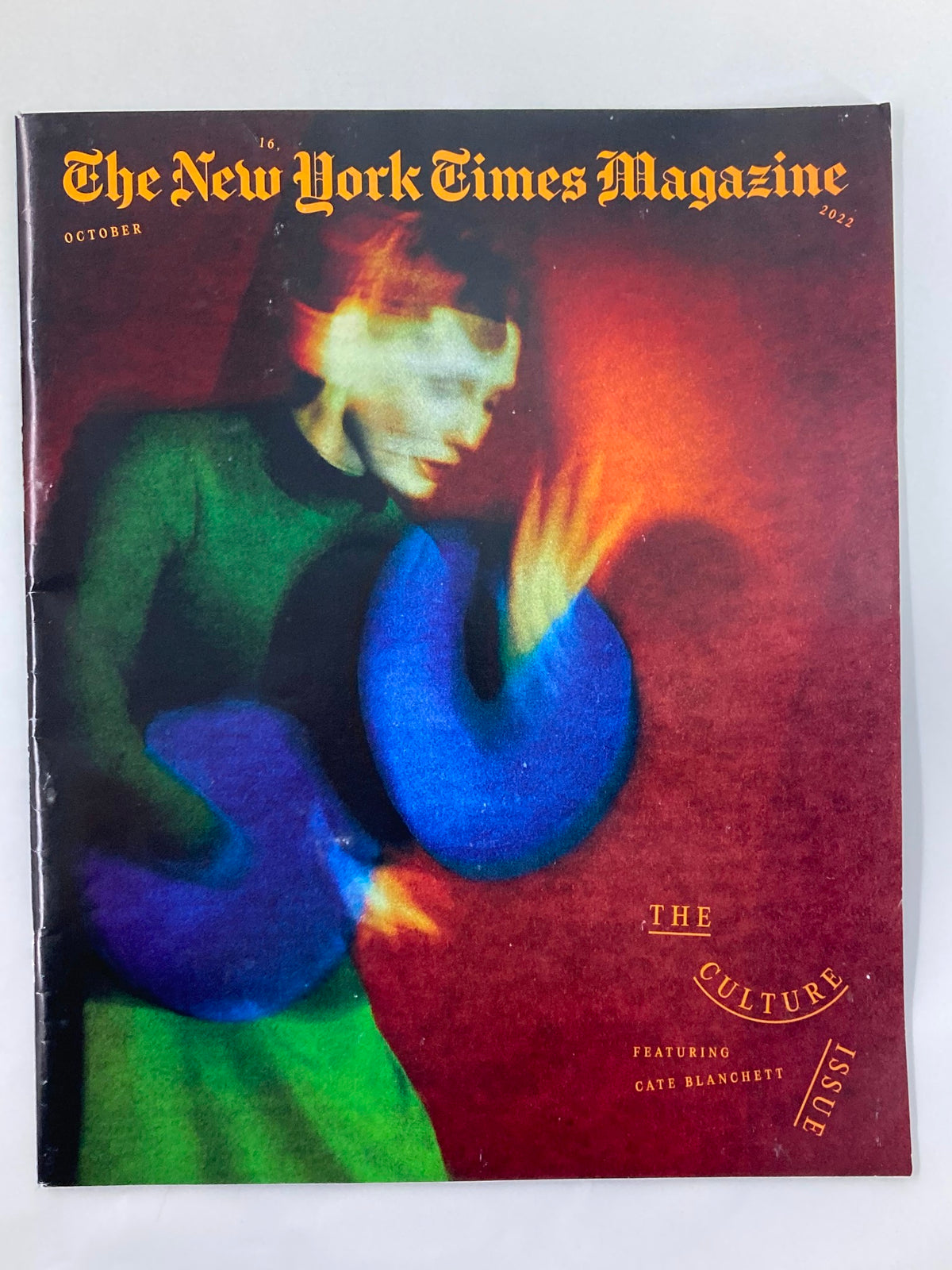 The New York Times Magazine October 16 2022 featuring Cate Blanchett on the cover in a vibrant artistic design.