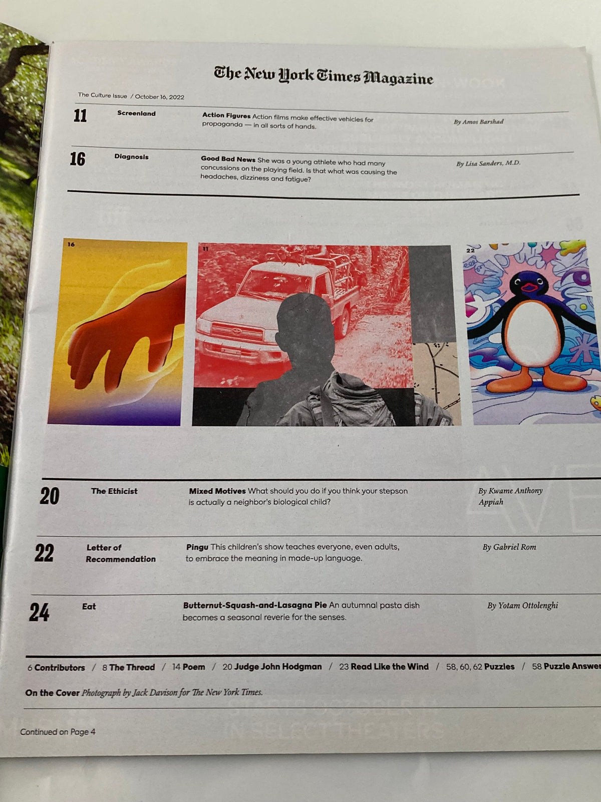 Inside page of The New York Times Magazine October 16 2022, showcasing articles and content related to cultural discussions.