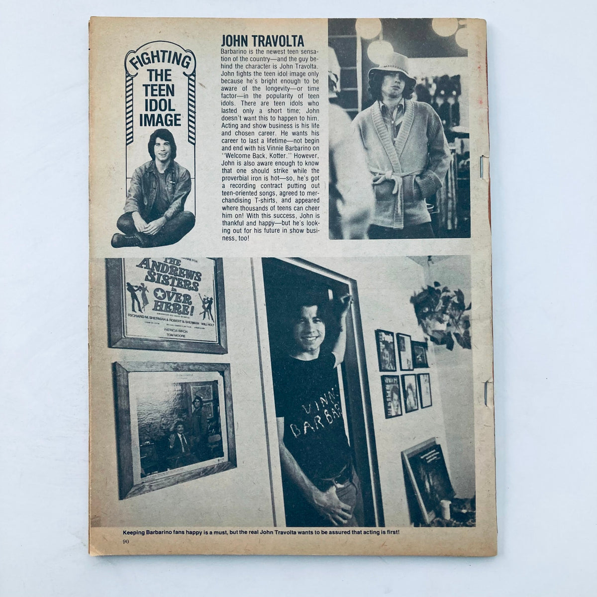 Vintage Movie Mirror & TV Super Special Magazine #3 1976 page featuring John Travolta, discussing his teen idol status and career aspirations, highlighted by a nostalgic look at 1970s entertainment culture.