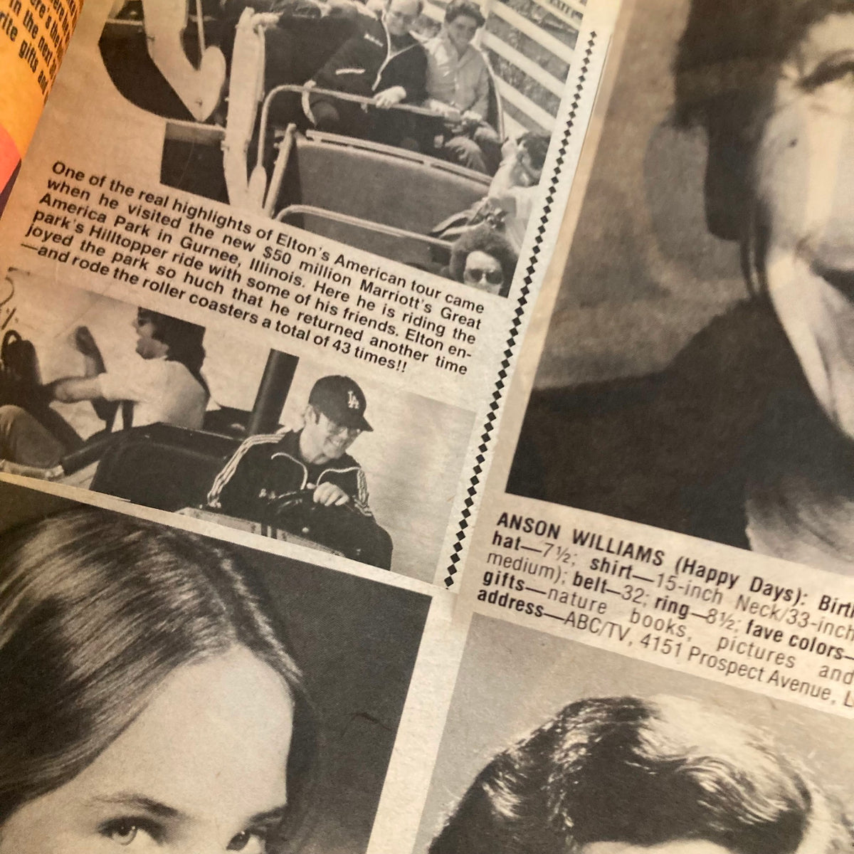 Another inside page from VTG 16 Magazine November 1976 illustrating Elton John's visit to Great America amusement park with comments.