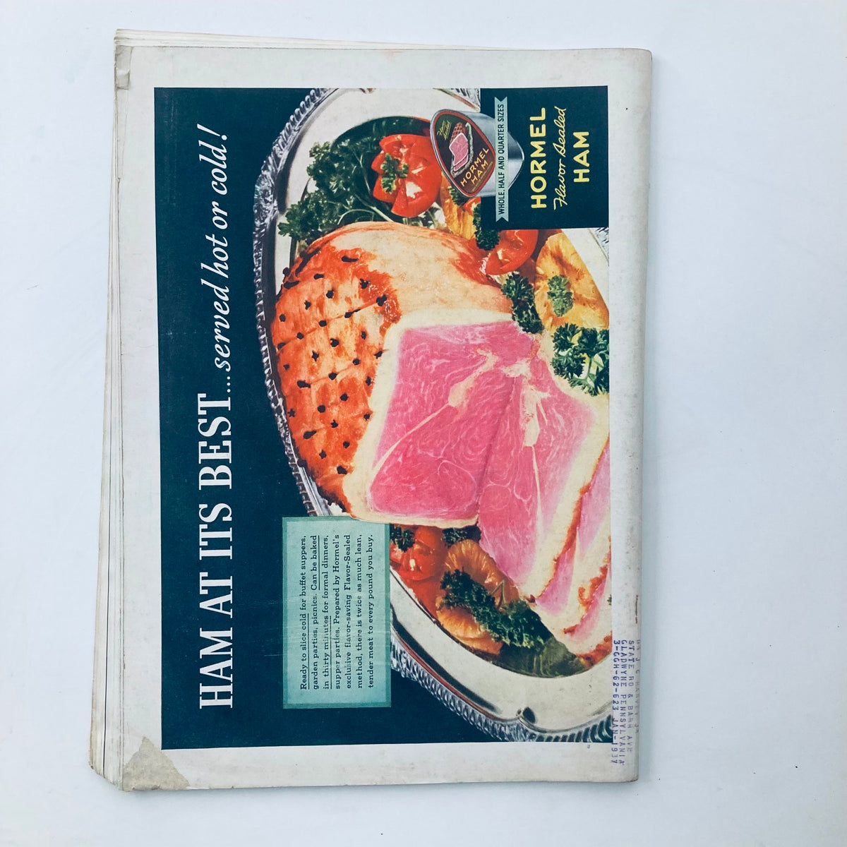 Advertisement on the back cover of Vintage Time Magazine from March 1, 1937, promoting Hormel Ham, featuring colorful food imagery, Volume 29, Number 9.