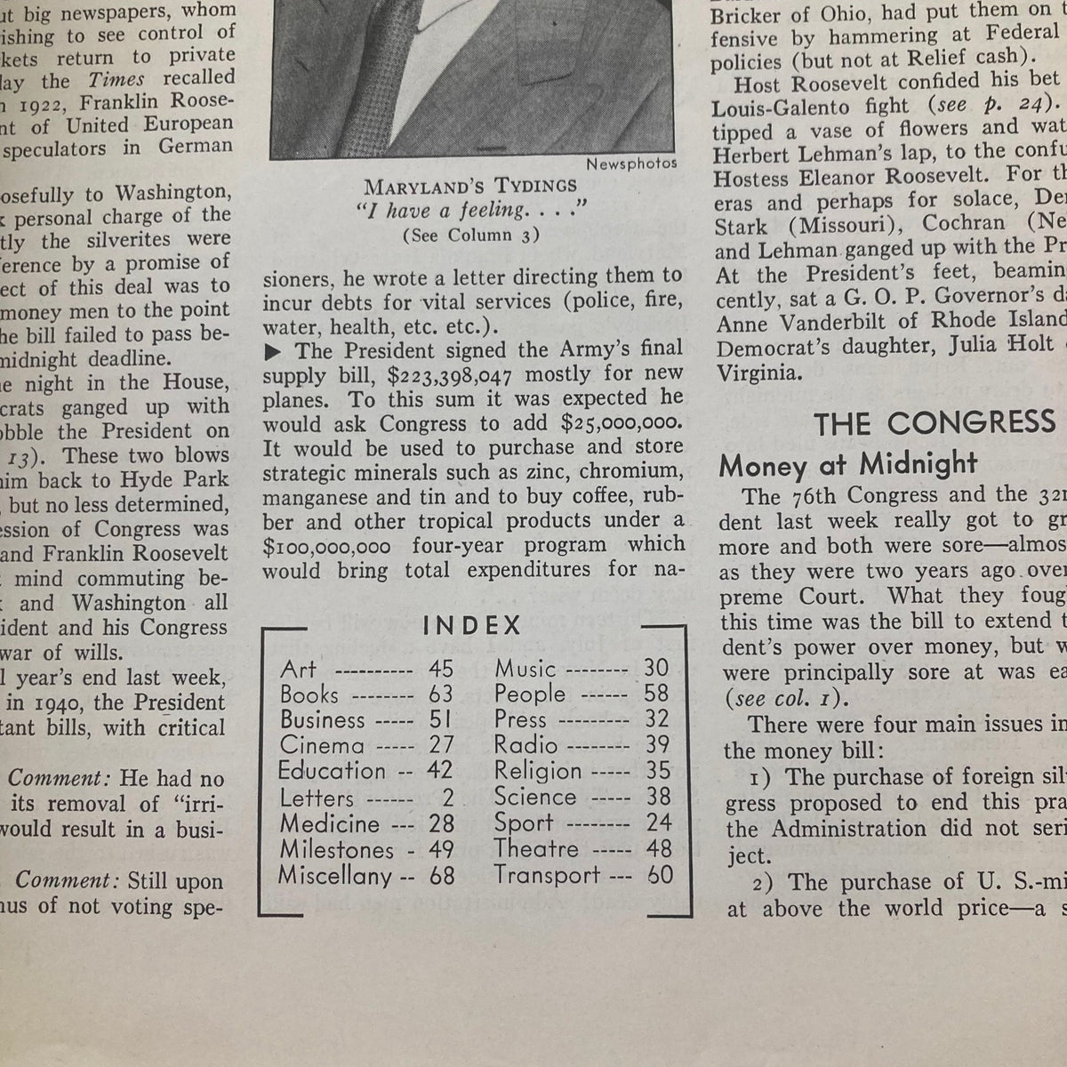 Interior page from VTG Time Magazine July 10 1939 highlighting political insights and historical context.