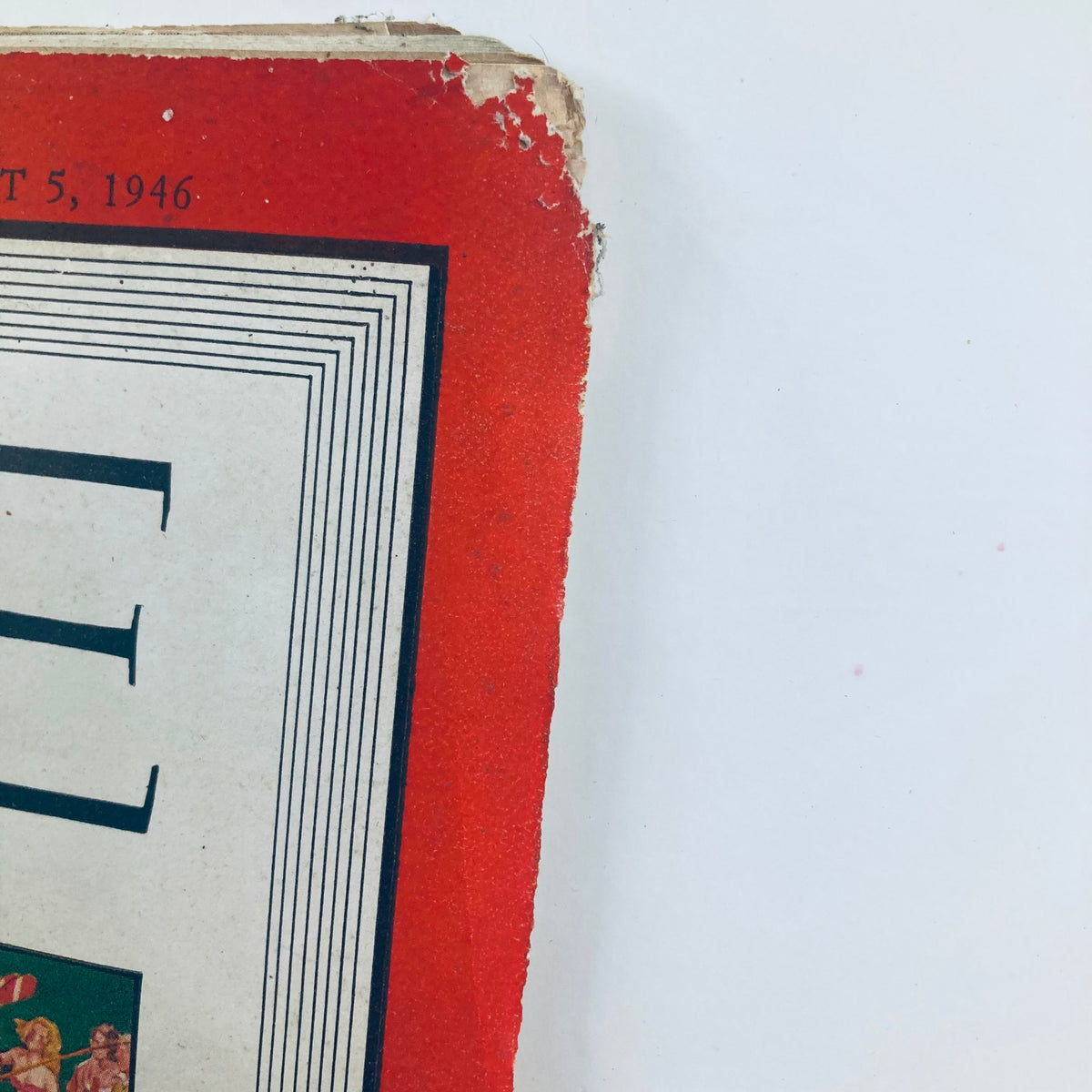 Close-up of the spine of VTG Time Magazine August 5 1946 Vol 48 No. 6 showcasing the vintage design and condition details.