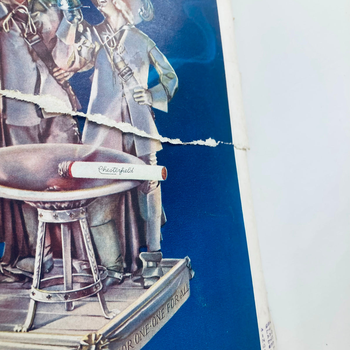 Close-up of the back cover of VTG Time Magazine October 18 1937 highlighting the Chesterfield cigarette ad with visible wear and tear.