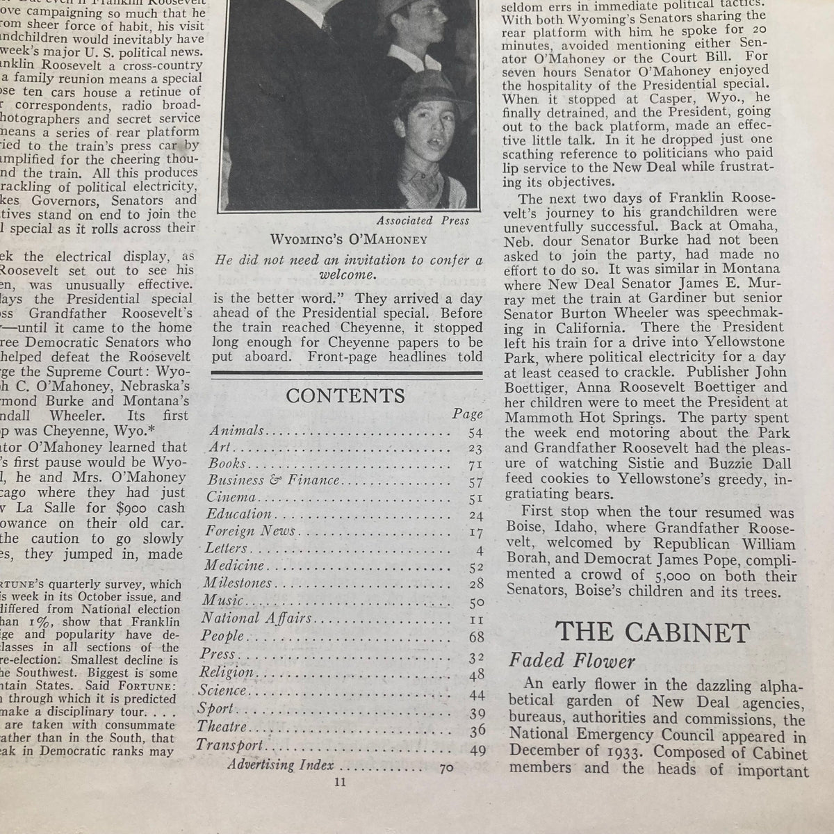 Another interior page of VTG Time Magazine October 4, 1937, featuring content articles about political events and features from that era.