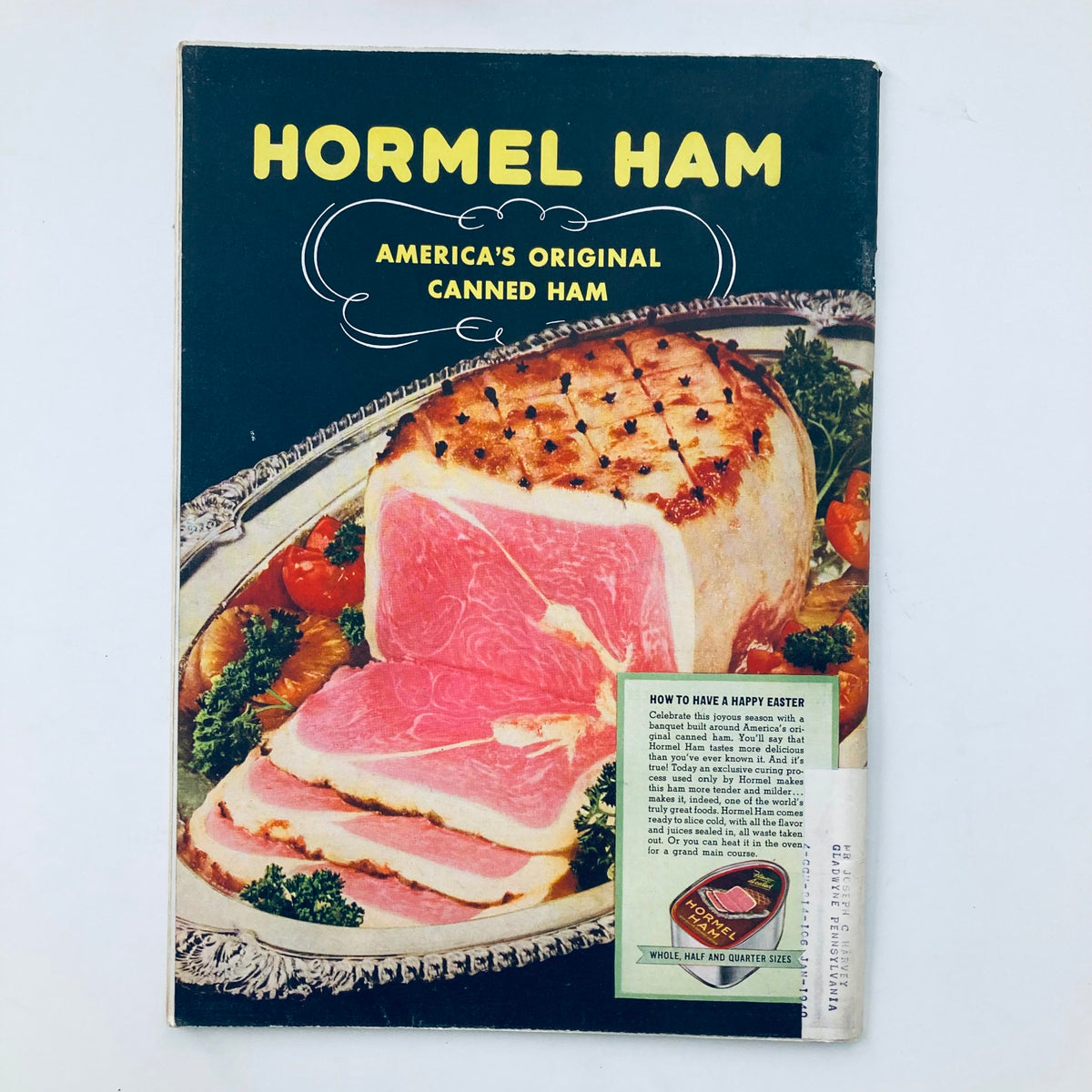 Vintage Hormel Ham advertisement showcasing America's original canned ham, offering a nostalgic look at mid 20th-century food marketing.