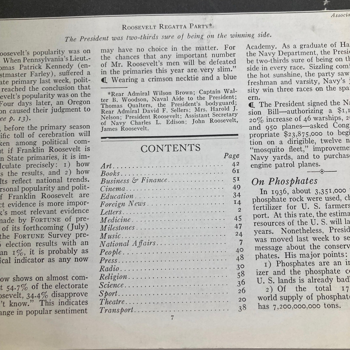 Interior page of the Vintage Time Magazine from May 30, 1938, detailing contents and articles reflecting the political and social climate of the late 1930s.