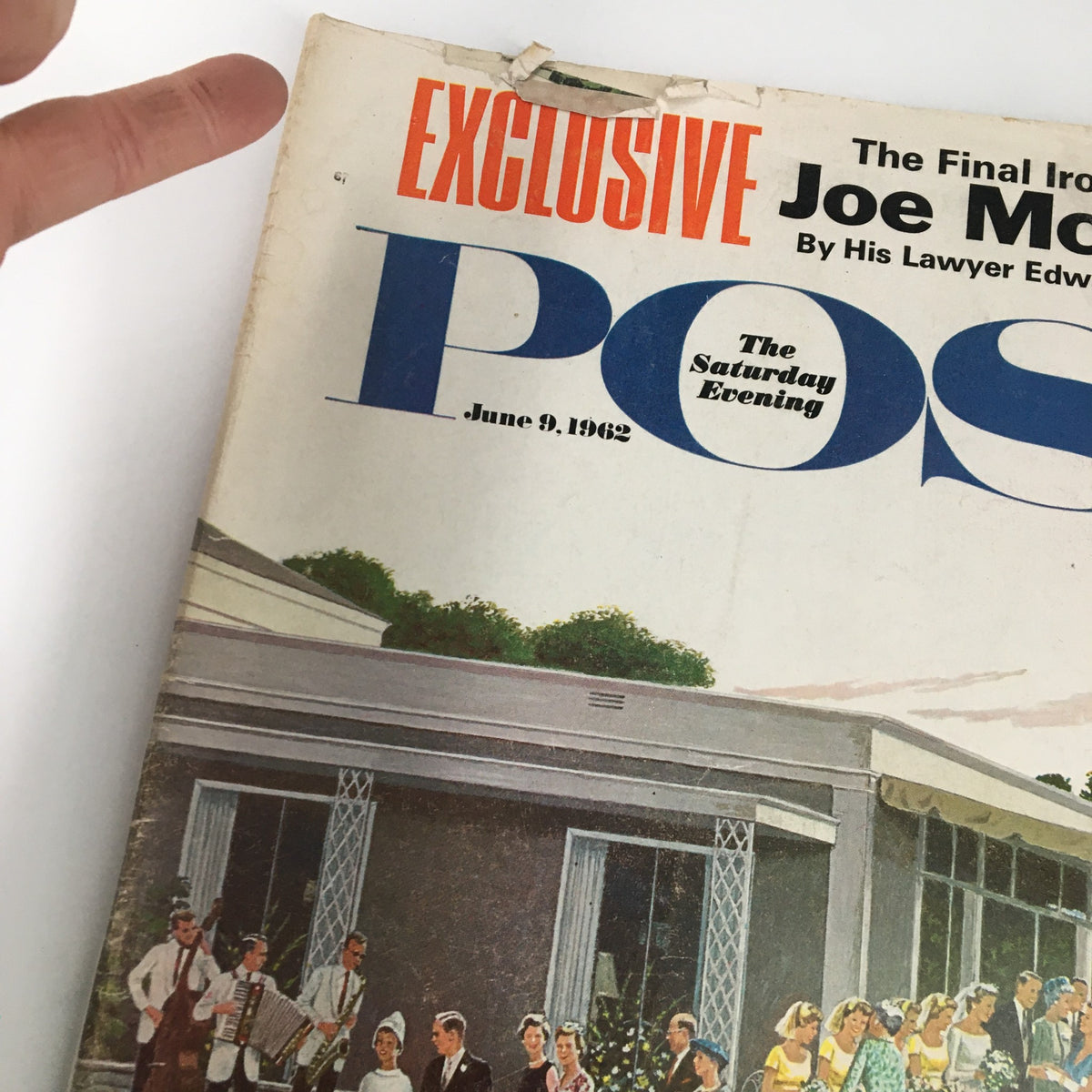 Close-up of the cover of The Saturday Evening Post June 9, 1962, highlighting the title and illustration of a lively outdoor event.