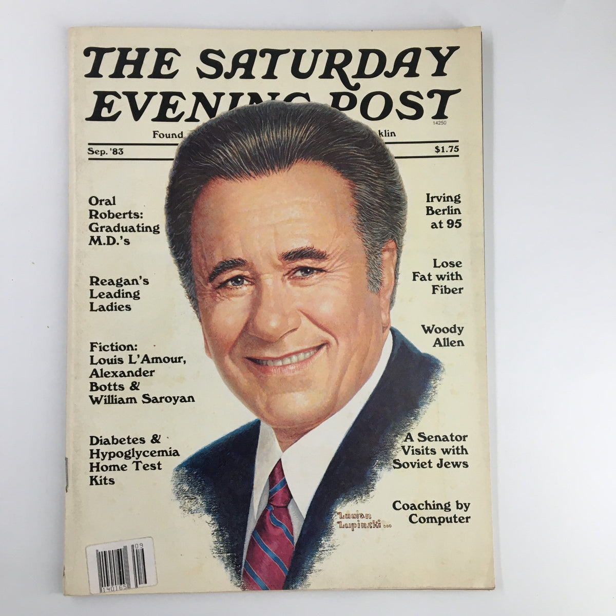 The Saturday Evening Post September 1983 cover featuring a portrait of a smiling man, highlighting Irving Berlin at 95. The magazine includes articles on various topics such as Oral Roberts and Reagan's Leading Ladies.