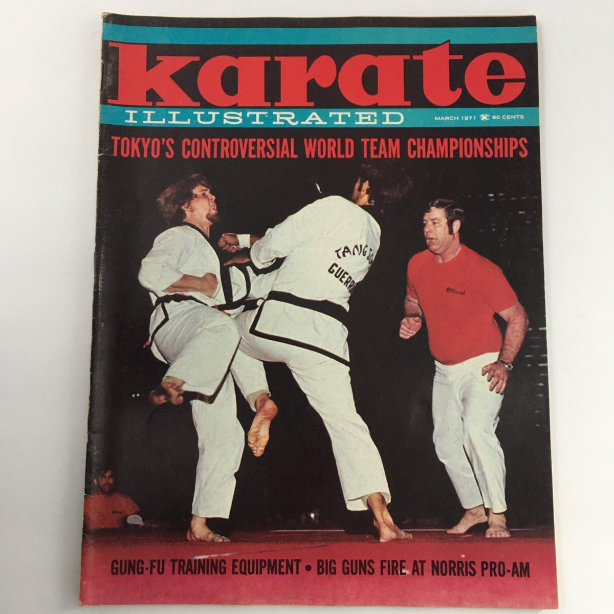 Cover of the March 1971 issue of Karate Illustrated Magazine featuring Tokyo's World Team Championships, showcasing martial artists in action during a competitive event.