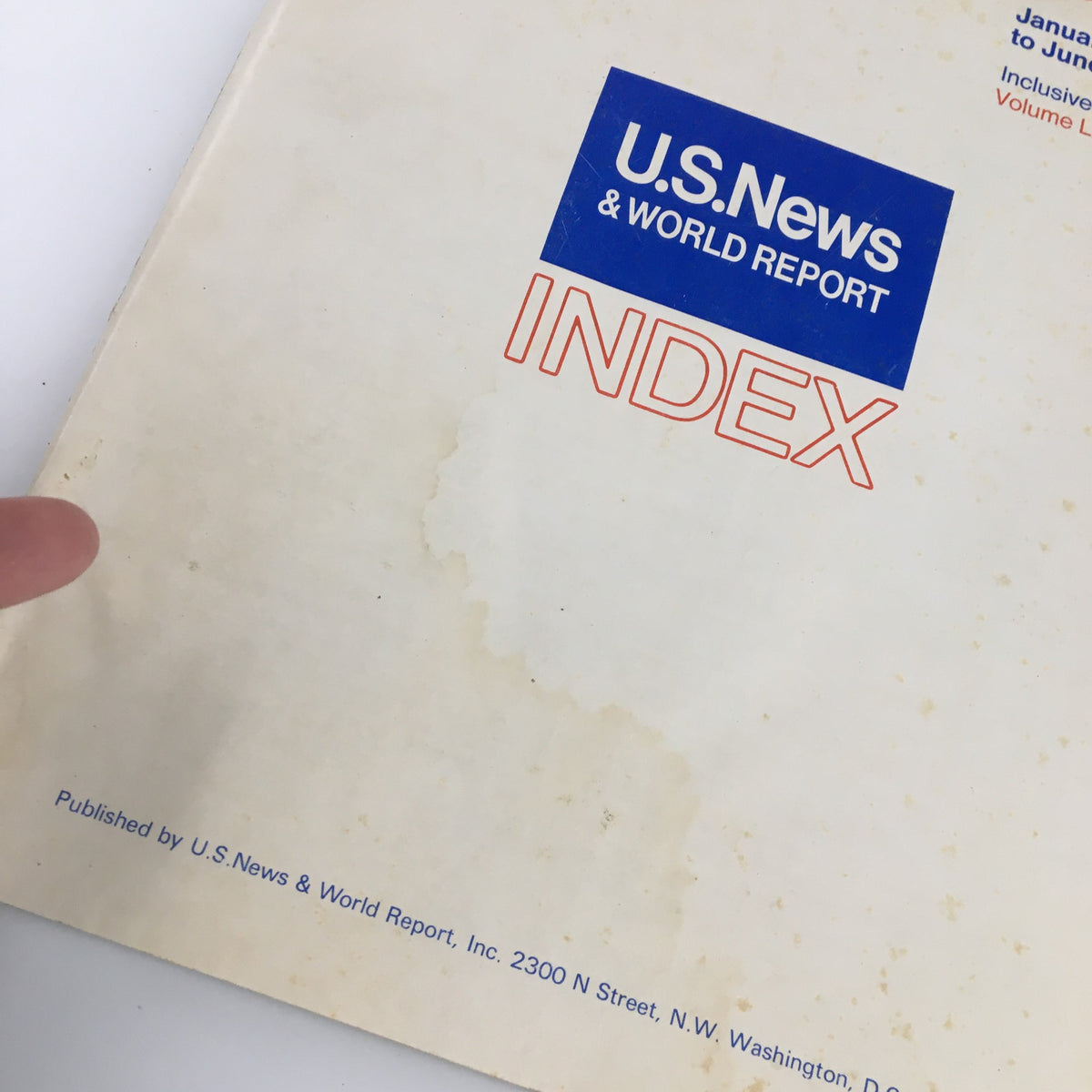 Detail of the cover of US News & World Report Magazine January 7 1974 showing the title 'INDEX' and publication information in a close-up view.