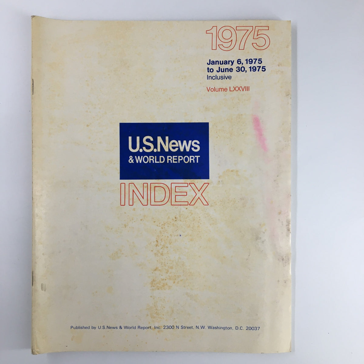 Front cover of the US News & World Report Magazine titled 'US News & World Report Magazine January 6 1975 Index to Volume LXXVIII' featuring the publication year and an index label.