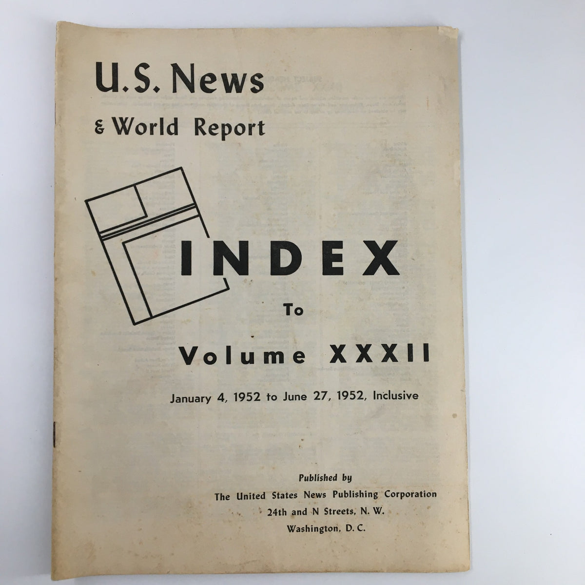 Cover of US News & World Report Magazine January 4, 1952, featuring the index to Volume XXXII, showcasing vintage aesthetics with a simple design and publication details.