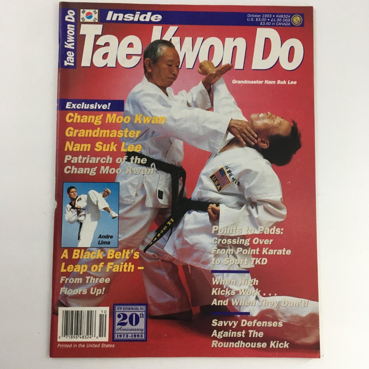 Cover image of Inside Tae Kwon Do Magazine October 1993 featuring Grandmaster Nam Suk Lee, showcasing martial arts techniques and notable articles from the era.