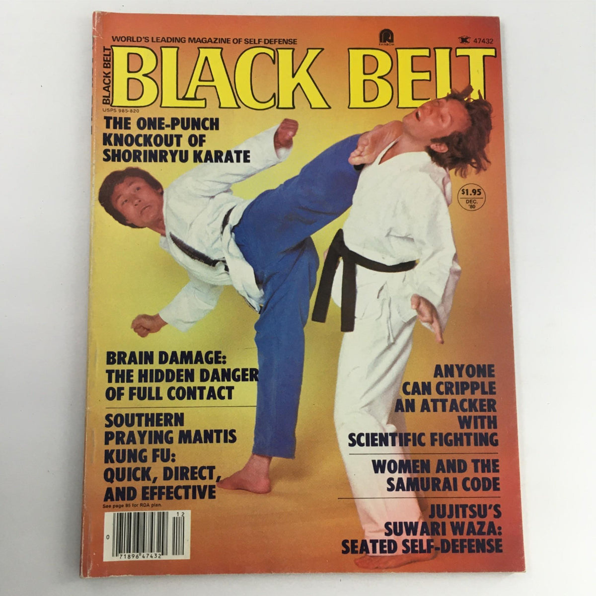 Cover of Black Belt Magazine December 1980 featuring Ki Chung Han demonstrating Suwari Waza techniques, highlighting martial arts history and self-defense strategies.