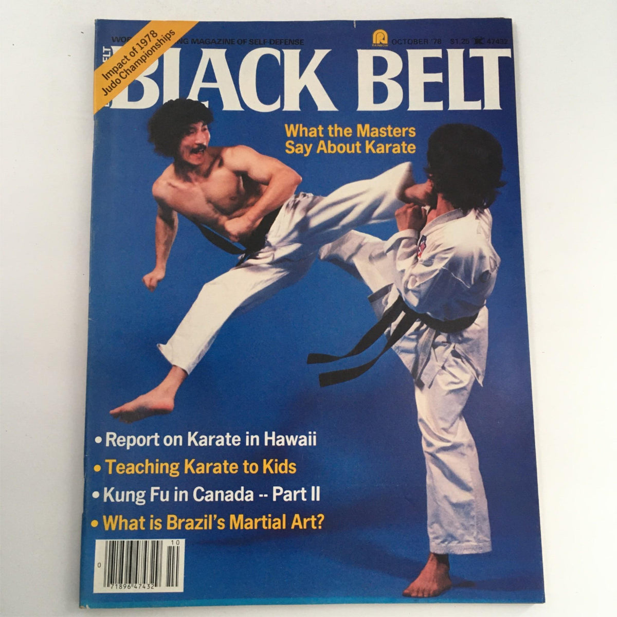 Cover of Black Belt Magazine October 1978 featuring the title 'Impact of 1978 Judo Championships' with two martial artists in action, showcasing dynamic karate moves and colorful magazine design.