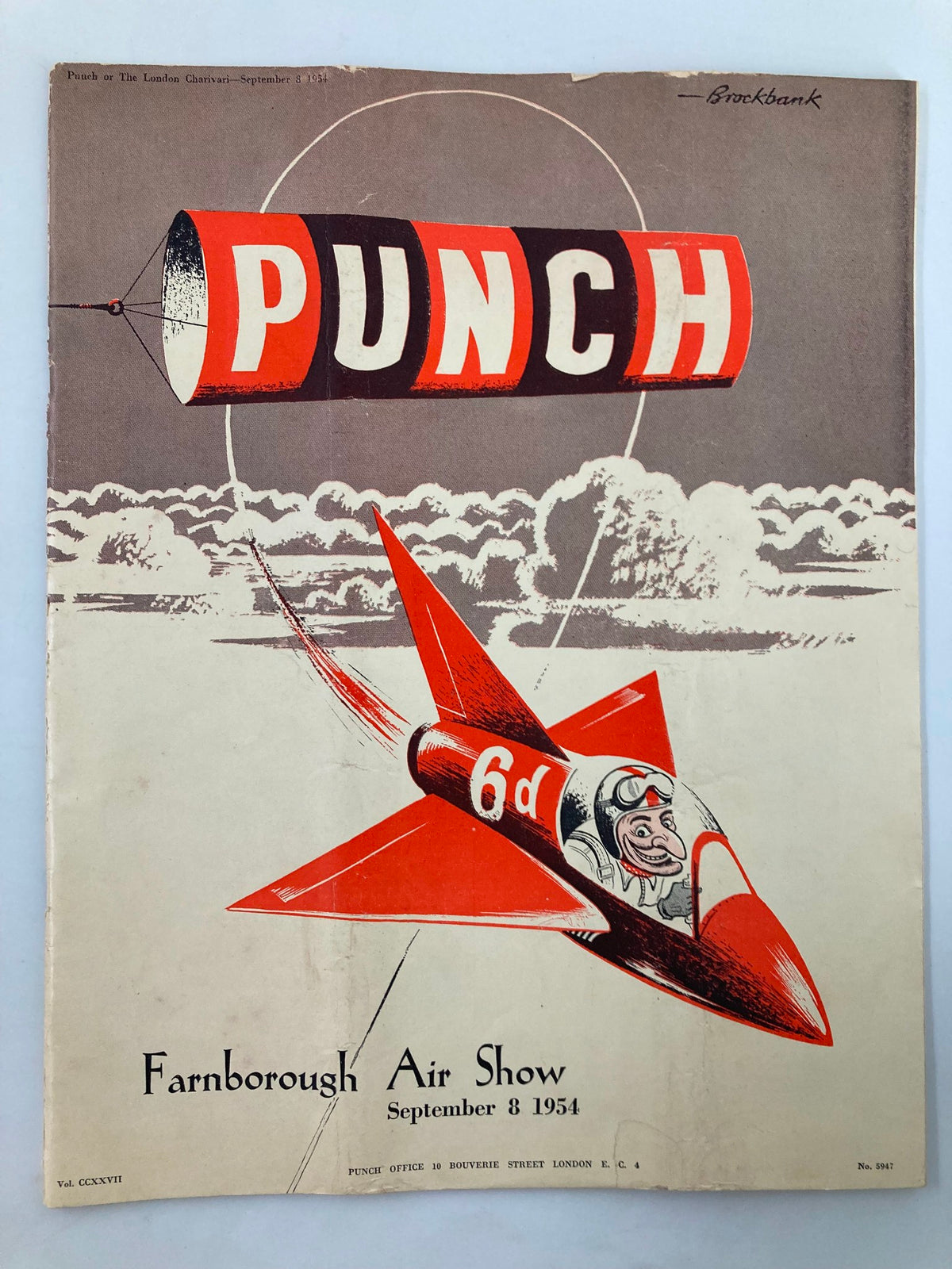 VTG Punch Magazine September 8 1954 featuring a colorful cover illustration related to the Farnborough Air Show with a cartoon styled aircraft and the title 'PUNCH' prominently displayed.
