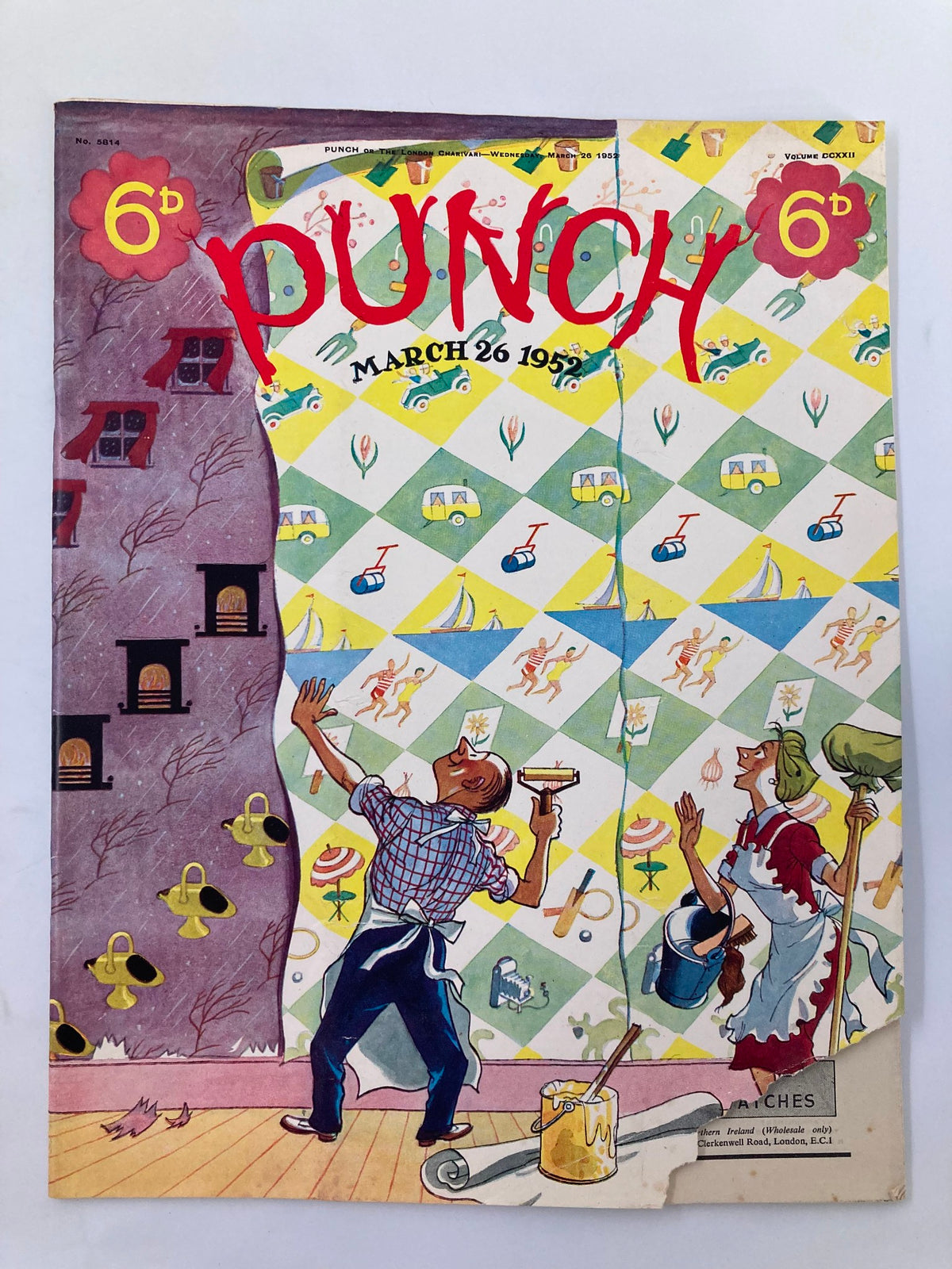Cover of VTG Punch Magazine from March 26, 1952, featuring colorful artwork with cartoon characters engaged in humorous painting activities.