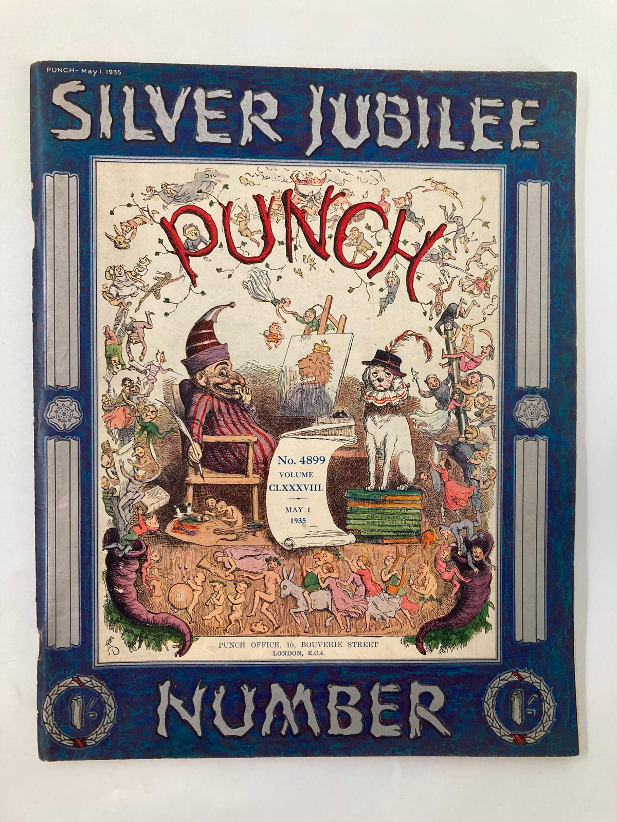 Cover of VTG Punch Magazine dated May 1 1935, featuring colorful illustrations and text celebrating the Silver Jubilee with humorous imagery.