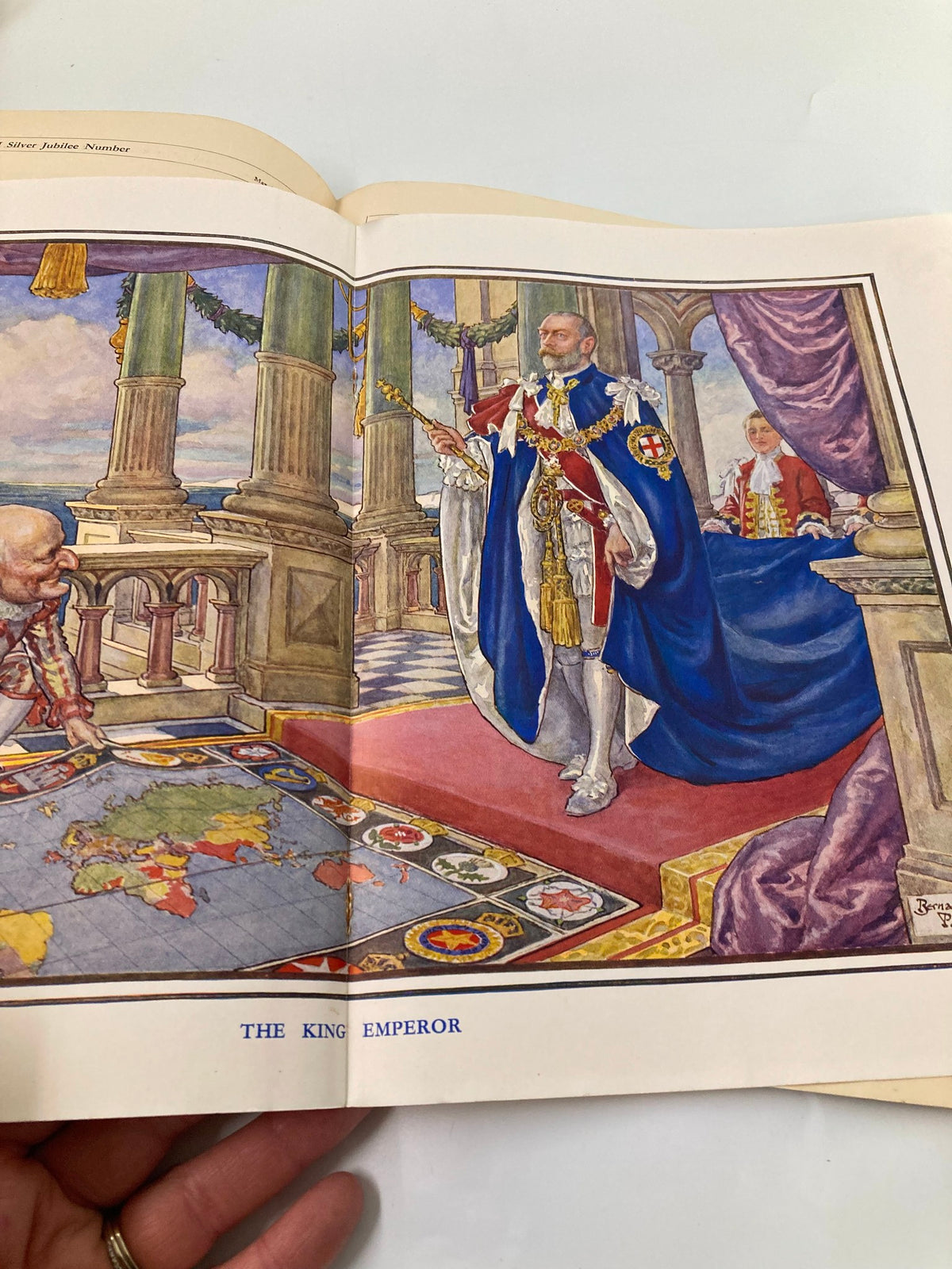 Illustration from VTG Punch Magazine May 1 1935 depicting a royal figure, represented as 'The King Emperor' in a ceremonial setting.