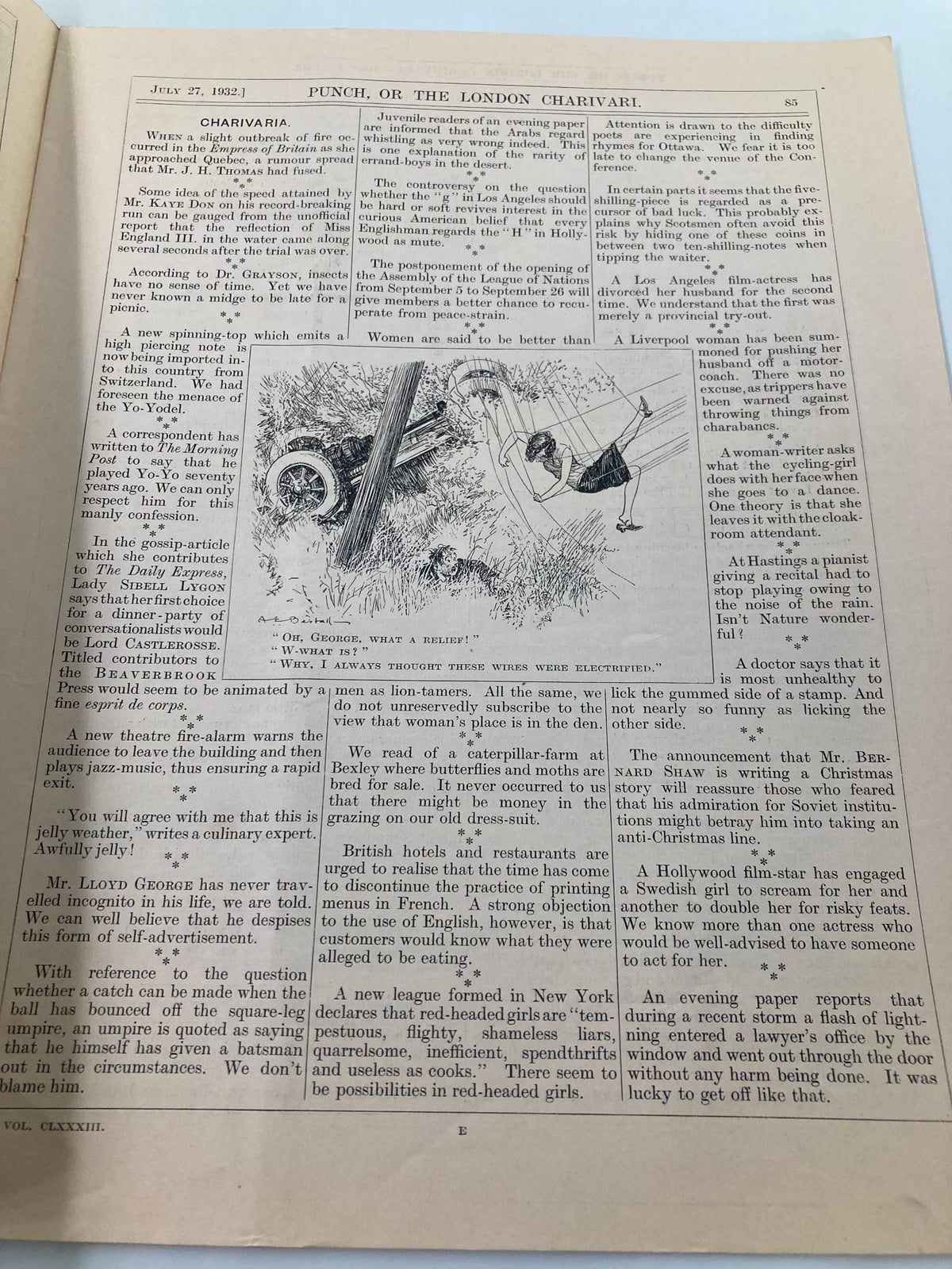 Interior page of VTG Punch Magazine July 7 1932 #4751 Vol 183, featuring text and cartoons reflecting early 1930s humor and societal themes.